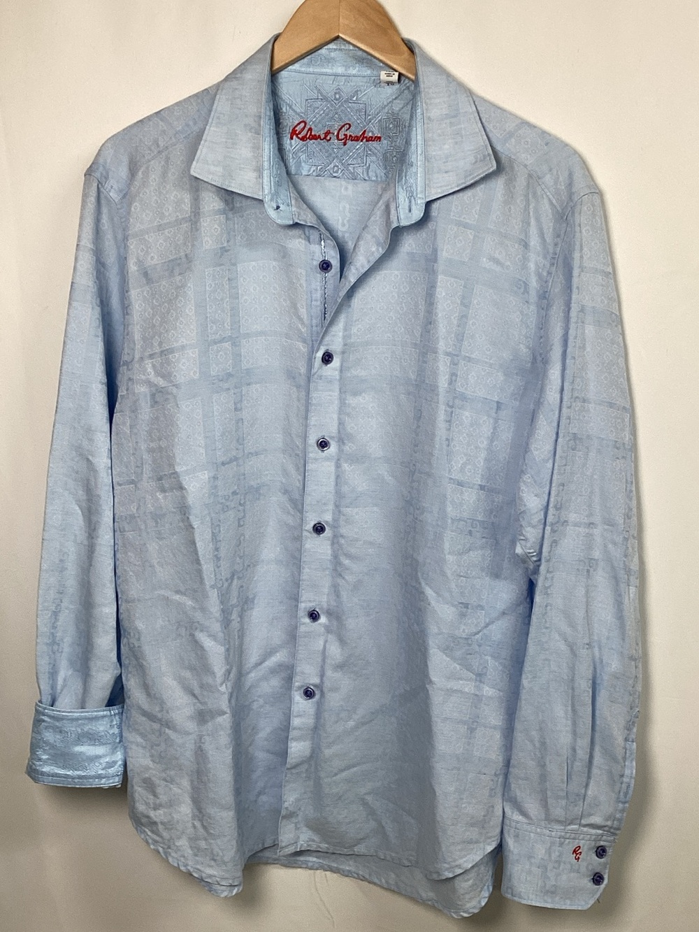 Men’s ROBERT GRAHAM Light Blue Button Down Shirt Size XL